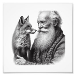 Trustbollar: Äldre människa med Fox Wall Art Fototryck