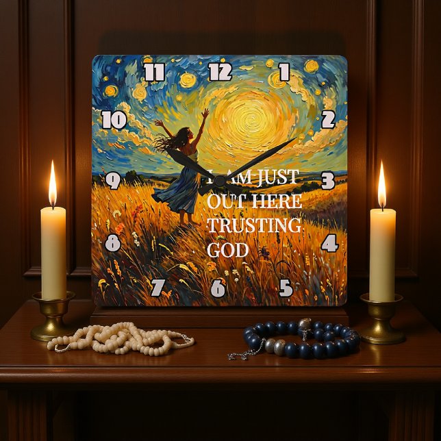 Trusting God in a Golden Field Artwork Fyrkantig Klocka (Skapare uppladdad)