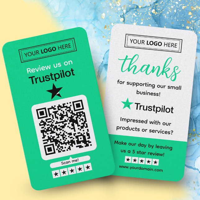 Trustpilot Omdömesförfrågan med Skannbar QR-kod Visitkort (leave a review)