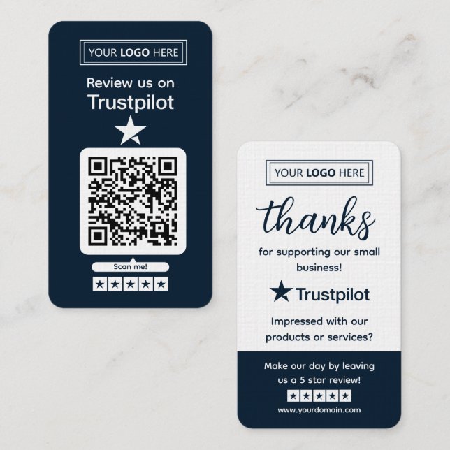 Trustpilot Recensionsförfrågan med Skannbar QR-kod Visitkort (Fram/baksida)