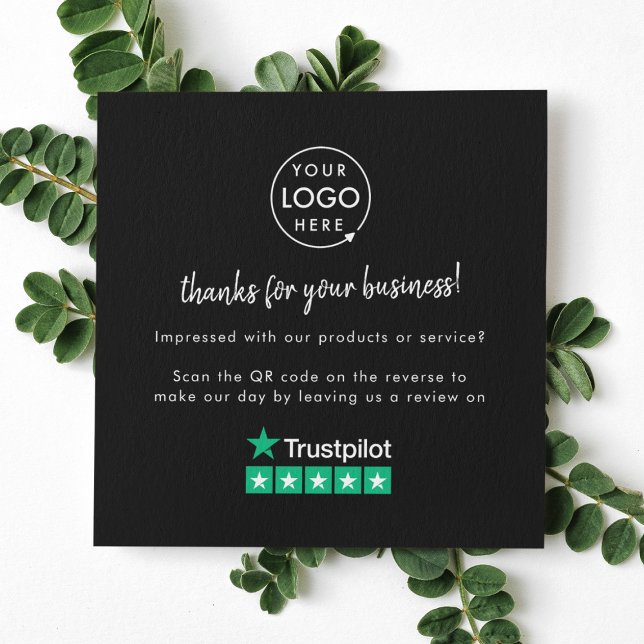 Trustpilot Review us Black Business Tack QR Fyrkantigt Visitkort (Gain Trustpilot reviews & grow your business with this rating request editable business card.)