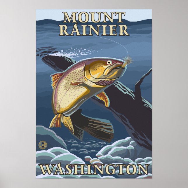 Trut Fishing Kor-Section - Mount Rainier Poster (Framsidan)