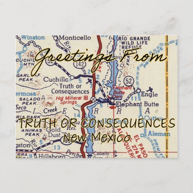 Truth or Consequences NM Vintage Vykort (Framsida)