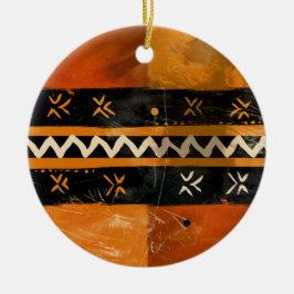 Trutmotiv i svarta och jordtoner julgransprydnad keramik