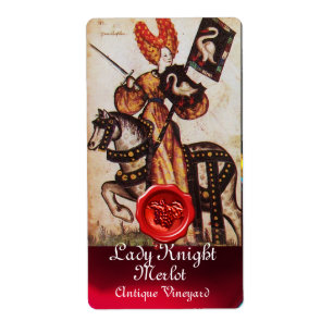 TRYCESS DAM KNIGHT VIN ETIKETT, RED VAX SEAL FRAKTSEDEL