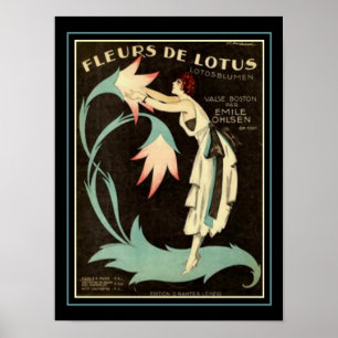 Tryck 12x16 för art déco"Fleurs de Lotusblomma"