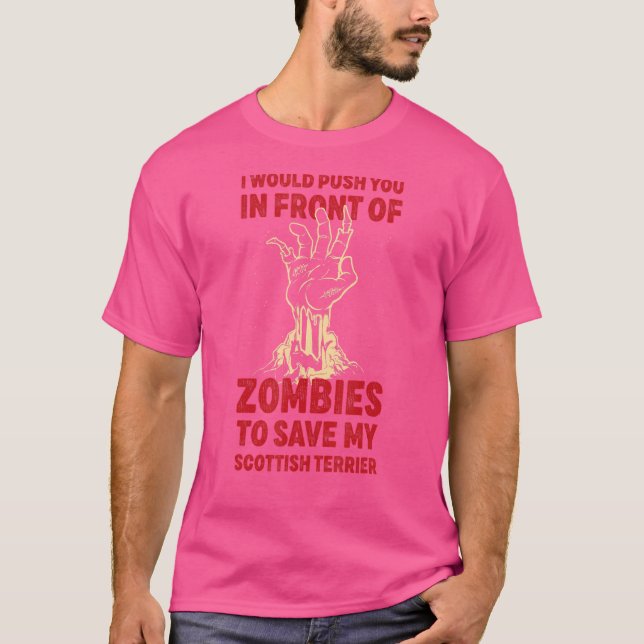Tryck dig i Zombies till Spara min skotska terrier T Shirt (Framsida)