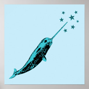Tryck för affisch för konst för Narwhal blåttv