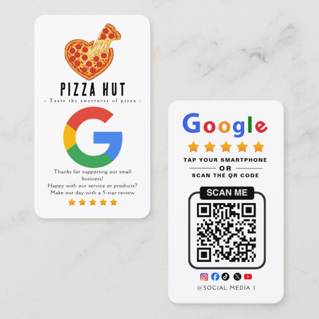 Tryck för att granska Google Pizza Restaurang Visitkort (Fram/baksida)