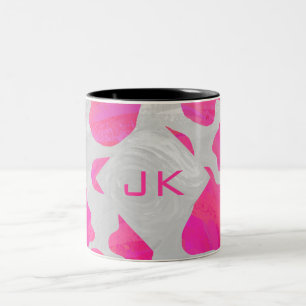 Tryck för för Monogramkoshock rosa och vit Två-Tonad Mugg