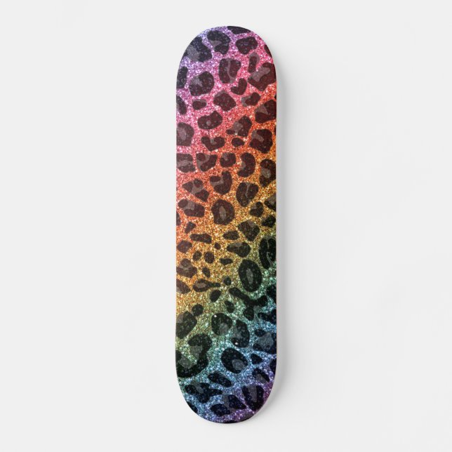 Tryck för glitterregnbågeleopard mini skateboard bräda 18,7 cm (Framsida)