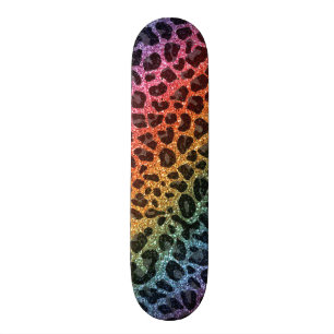 Tryck för glitterregnbågeleopard mini skateboard bräda 18,7 cm