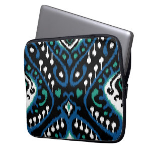 Tryck för ikat för chic elegant blåttgröntsvart laptop fodral