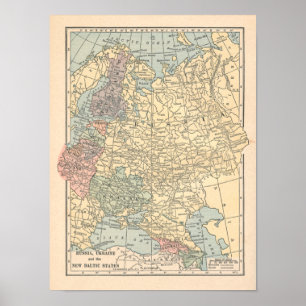 Tryck för karta för Ryssland Ukraina vintage 1923