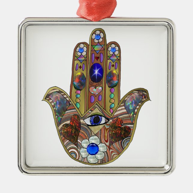 Tryck för konst för Opal för Judaica Hamsa Julgransprydnad Metall (Framsidan)