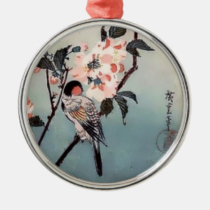 Tryck för körsbärsröd blommar för Finch japan Julgransprydnad Metall