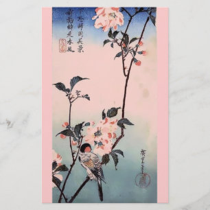 Tryck för körsbärsröd blommar för Finch japanskt