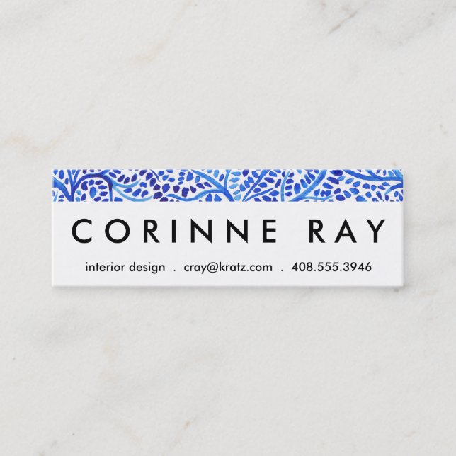 Tryck för löv för blåttvattenfärgvines klassiker mini visitkort (Framsida)