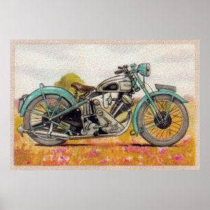 Tryck för motorcykel för vintageAquablått