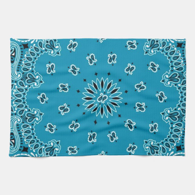 Tryck för Scarf för turkosPaisley westernt Bandana Kökshandduk (Horisontell)