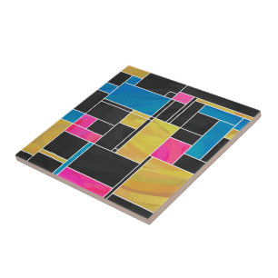 Tryck för svart för Mondrian blåttrosor Kakelplatta