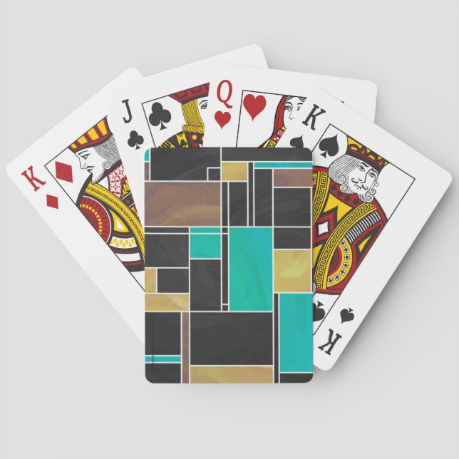 Tryck för svart för Mondrian krickabrunt Spelkort (Baksidan)