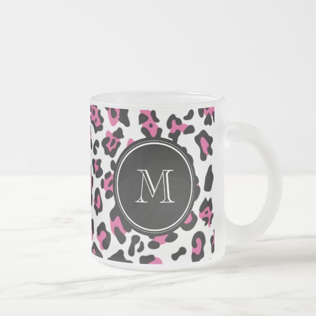 Tryck för svart Leopard för shock rosa djurt med Frostad Glasmugg (Höger)