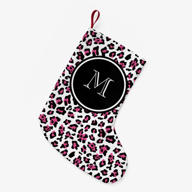 Tryck för svart Leopard för shock rosa djurt med Liten Julstrumpa (Framsidan (Hängande))