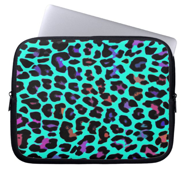 Tryck för turkospopLeopard Laptop Sleeve (Framsidan)