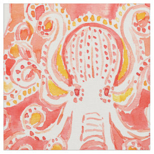 Tryck för vattenfärg för BLÄCKFISKkorall nauti Tyg