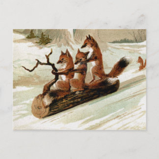Tryck för vintage för rävSleighritt Vykort