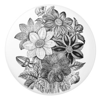 Tryck för vit för vintageblommor svart knopp
