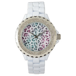 Tryck för vitRhinestoneLeopard Armbandsur
