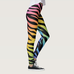 Tryck för zebra ränderregnbågelutning på svart leggings