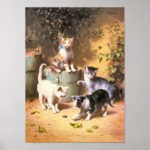 Tryck: "Kattungar som leker med skalbaggar ", Poster