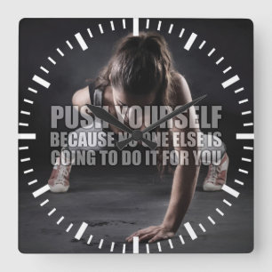 Tryck på dig själv - Workout Motivational Fyrkantig Klocka