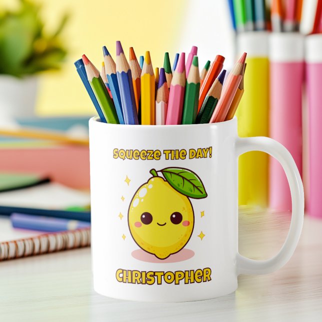 Tryck på personligen Cute Kawaii Lemon Kaffemugg (Skapare uppladdad)