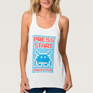 Tryck på Start, Infoga mynt, Arcade, Gek, Gamer. Linne Med Racerback