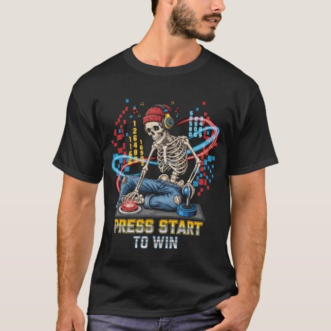 Tryck på Start to Win Skeleton Gamer T-Shirt | Fun (Framsida)