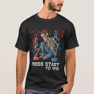 Tryck på Start to Win Skeleton Gamer T-Shirt Fun