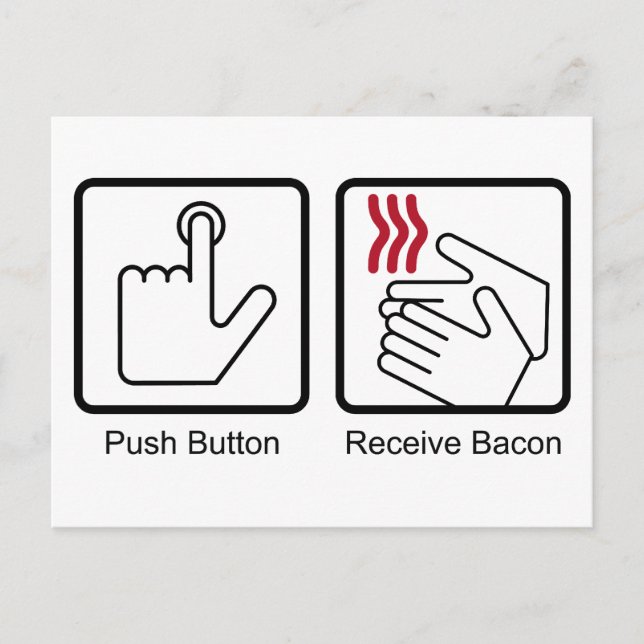 Tryck på, ta emot bacon - Bacon Dispenser Vykort (Framsida)