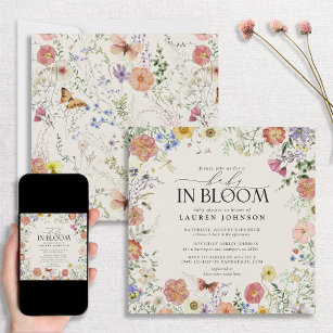 Tryck på Wildblomma Blommigt Baby i Bloom Shower Inbjudningar