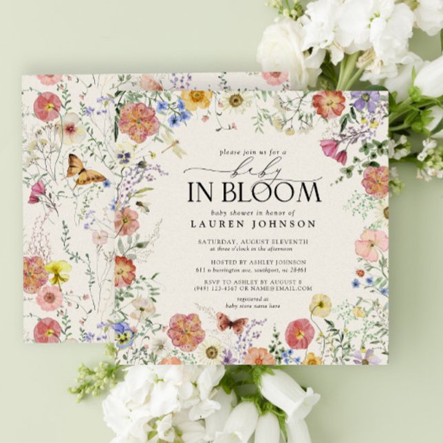 Tryck på Wildblomma Blommigt Baby i Bloom Shower Inbjudningar (Skapare uppladdad)