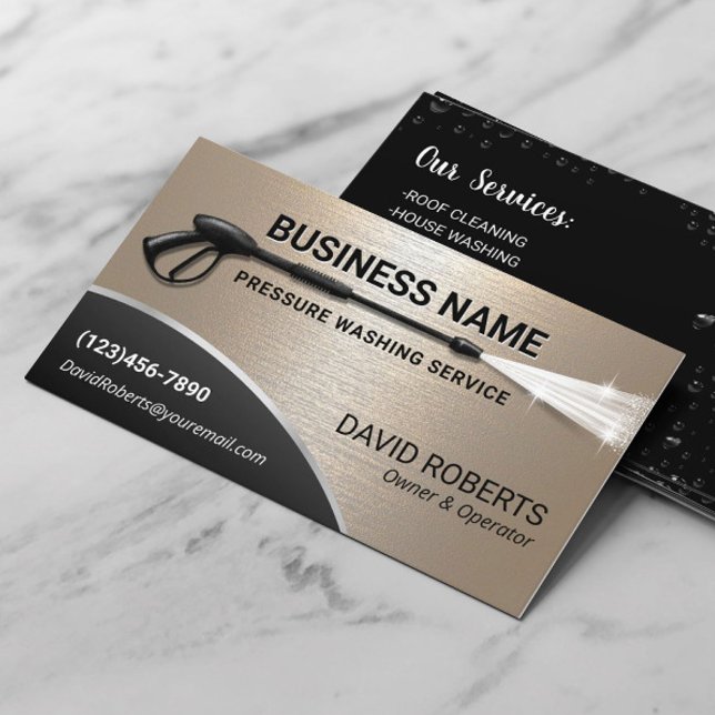 Tryck som Tvättar eltvättmaskinen Guld Metall Städ Visitkort (Skapare uppladdad)