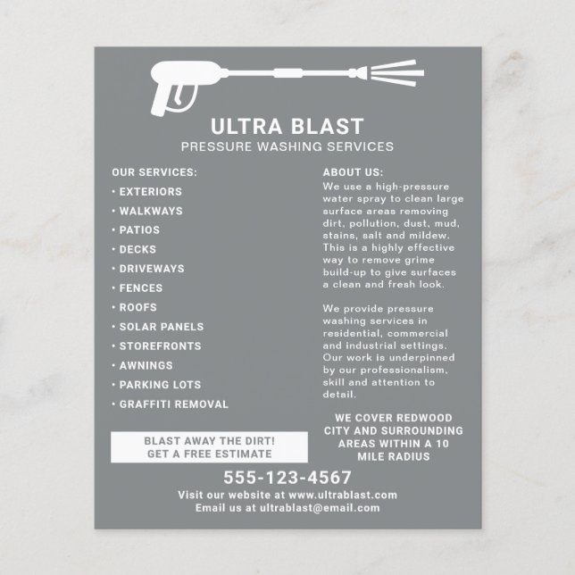 Tryck som Tvättar Vatten Spray Gun Grått Flygblad (Framsidan)