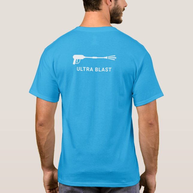 Tryck som Tvättar Vatten Spray Gun Teal T Shirt (Baksida)