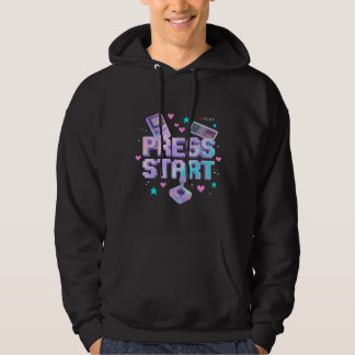 Tryck Start Y2K Retro Gaming Arkad Chrome 90s Spel Hoodie