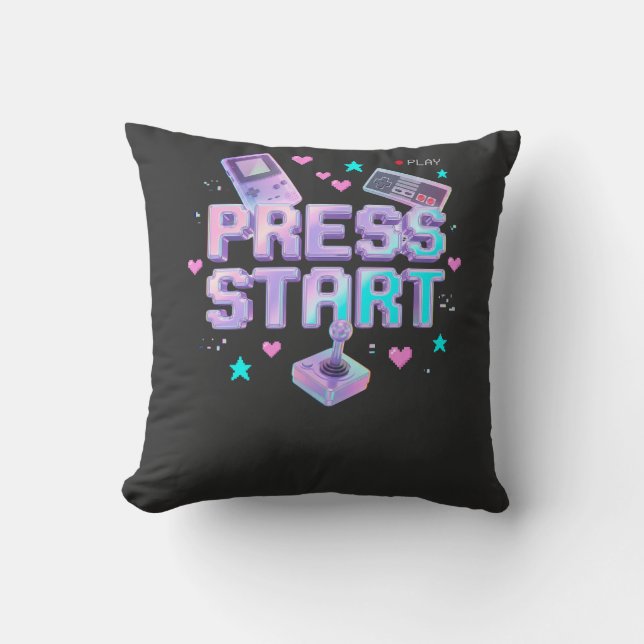 Tryck Start Y2K Retro Gaming Arkad Chrome 90s Spel Kudde (Framsida)