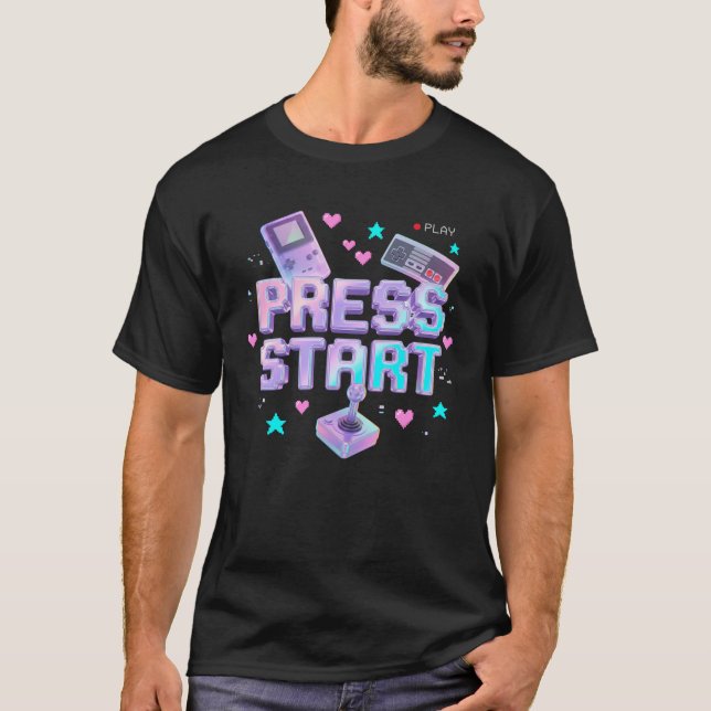 Tryck Start Y2K Retro Gaming Arkad Chrome 90s Spel T Shirt (Framsida)