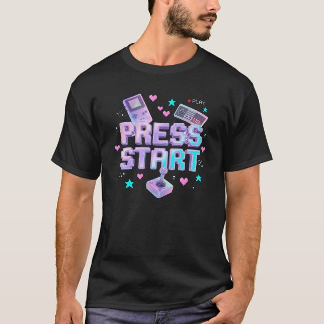 Tryck Start Y2K Retro Gaming Arkad Chrome 90s Spel T Shirt (Framsida)